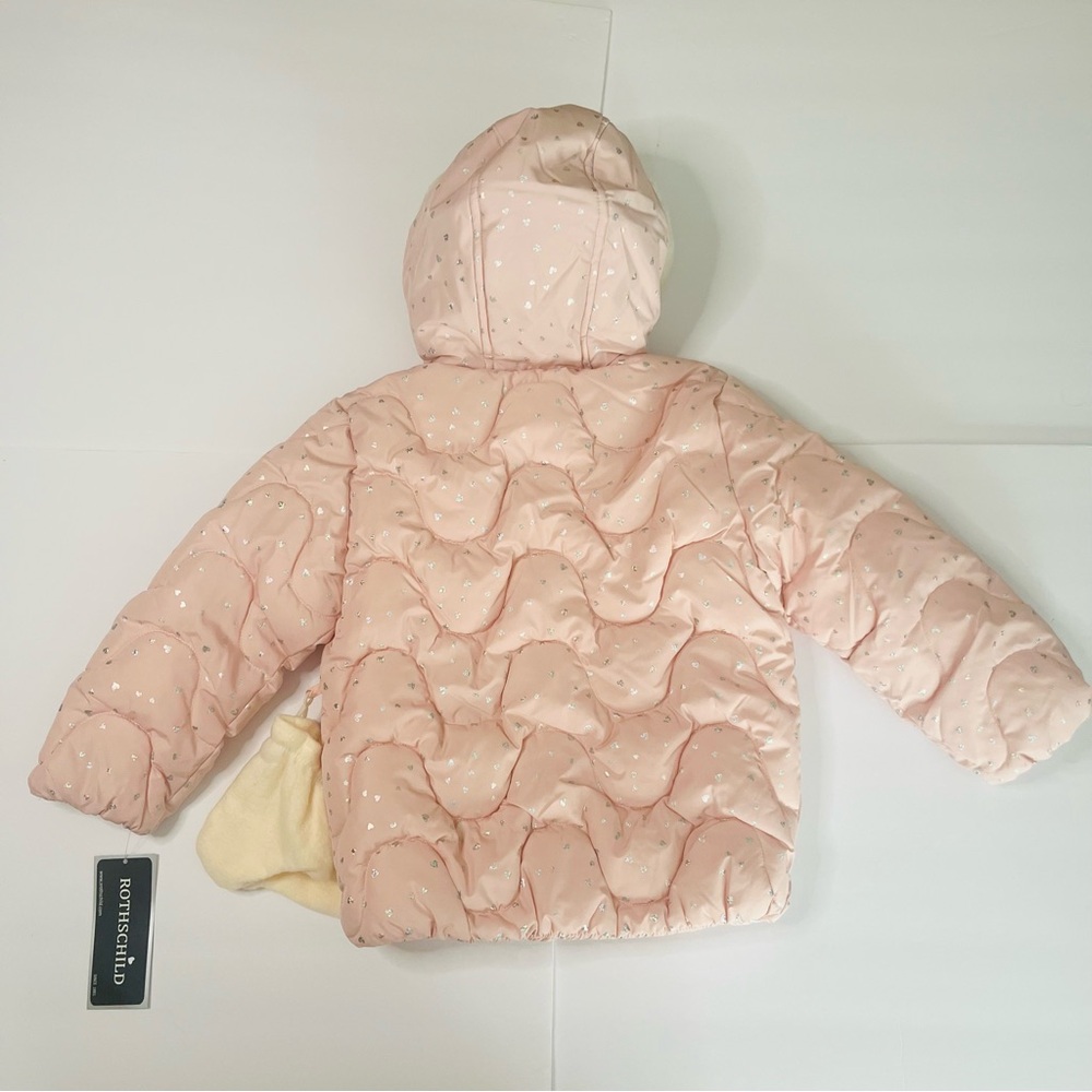 Rothschild Toddler Girls Pink Puffer Jacket with Mittens Size 4T NWT - Picture 3 of 5